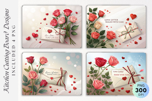 Romantic Flat Lay with Roses, Hearts, and Love Letter on a Cutting Board Sublimation Regulrcrative 