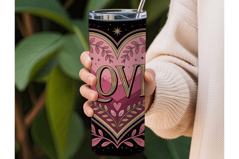 Romantic Floral Heart 20oz Tumbler Wrap Sublimation DesignSVG 