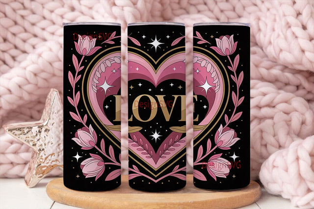 Romantic Floral Heart 20oz Tumbler Wrap Sublimation DesignSVG 