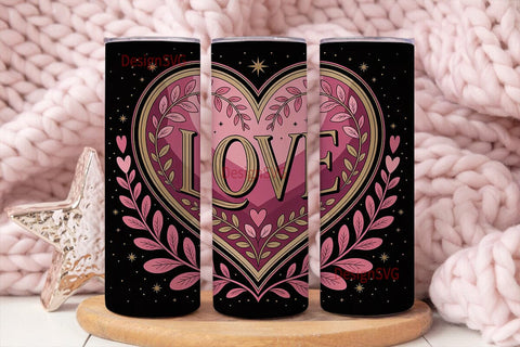 Romantic Floral Heart 20oz Tumbler Wrap Sublimation DesignSVG 