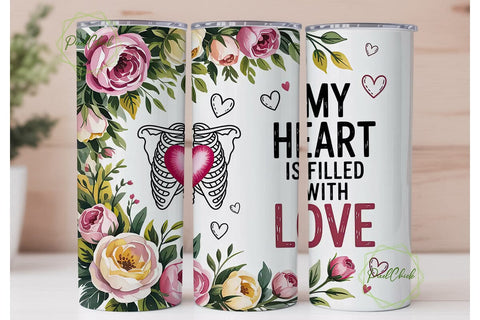 Romantic Floral Heart 20oz Tumbler Wrap Sublimation PixelChick 