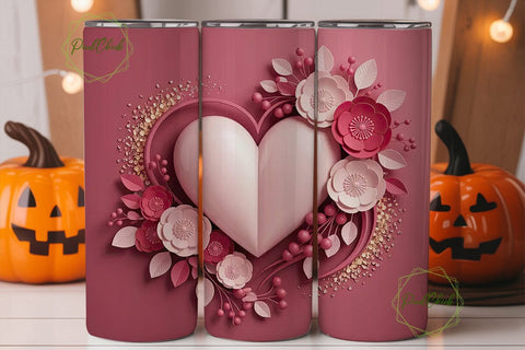 Romantic Floral Heart 20oz Tumbler Wrap Sublimation PixelChick 