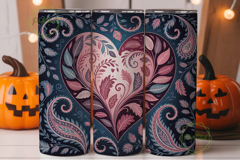 Romantic Floral Heart 20oz Tumbler Wrap Sublimation PixelChick 