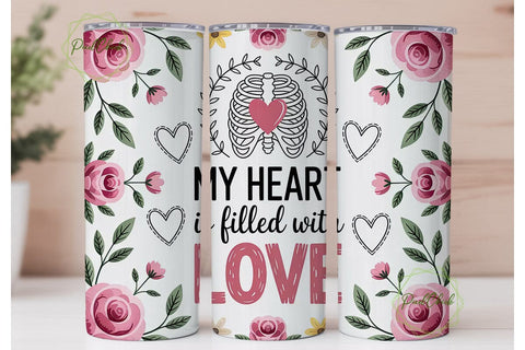 Romantic Floral Heart 20oz Tumbler Wrap Sublimation PixelChick 
