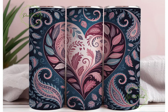 Romantic Floral Heart 20oz Tumbler Wrap Sublimation PixelChick 