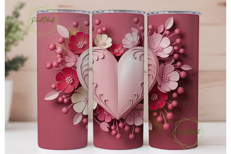 Romantic Floral Heart 20oz Tumbler Wrap Sublimation PixelChick 