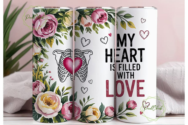 Romantic Floral Heart 20oz Tumbler Wrap Sublimation PixelChick 