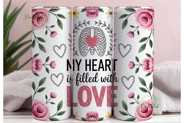 Romantic Floral Heart 20oz Tumbler Wrap Sublimation PixelChick 