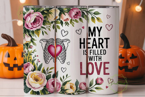 Romantic Floral Heart 20oz Tumbler Wrap Sublimation PixelChick 