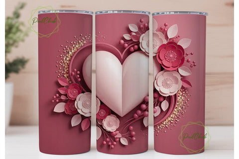 Romantic Floral Heart 20oz Tumbler Wrap Sublimation PixelChick 