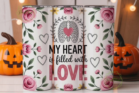 Romantic Floral Heart 20oz Tumbler Wrap Sublimation PixelChick 