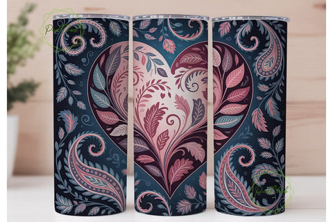 Romantic Floral Heart 20oz Tumbler Wrap Sublimation PixelChick 