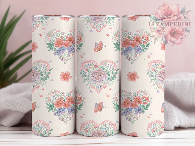 Romantic Floral Pastel 20oz Tumbler, Pastel Botanical, Mint Green, Blush Pink, Lavender Design, Seamless Wallpaper, Sublimation PNG Sublimation Li Zamperini 