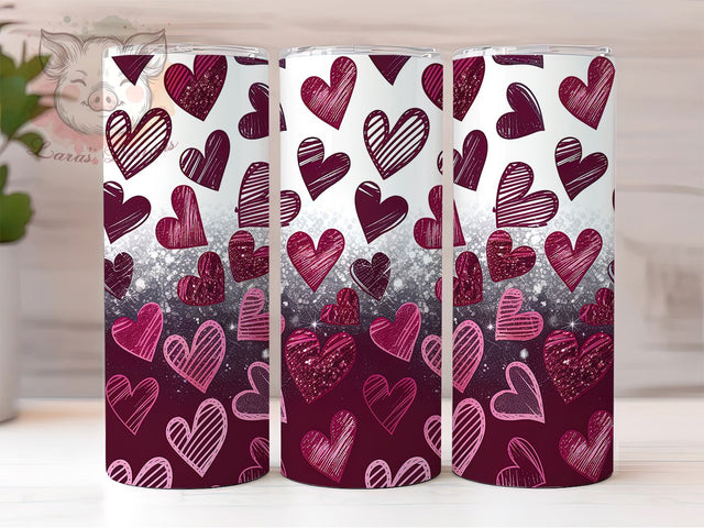 Romantic Glitter Heart Tumbler Wrap, Glitter Heart Wrap, Valentine Tumbler Design, Pink Heart Sublimation, Love Tumbler Wrap, Cute Romantic Tumbler, Heart Pattern Tumbler Sublimation Lara' s Designs 