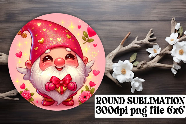 Romantic Gnome Sublimation: Circle, Keychain, Car Coaster - Valentines Decor Sublimation afrosvg 