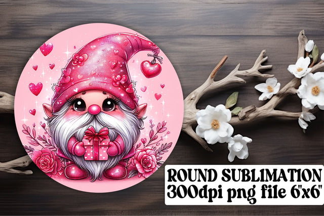 Romantic Gnome Sublimation: Circle, Keychain, Car Coaster - Valentines Decor Sublimation afrosvg 