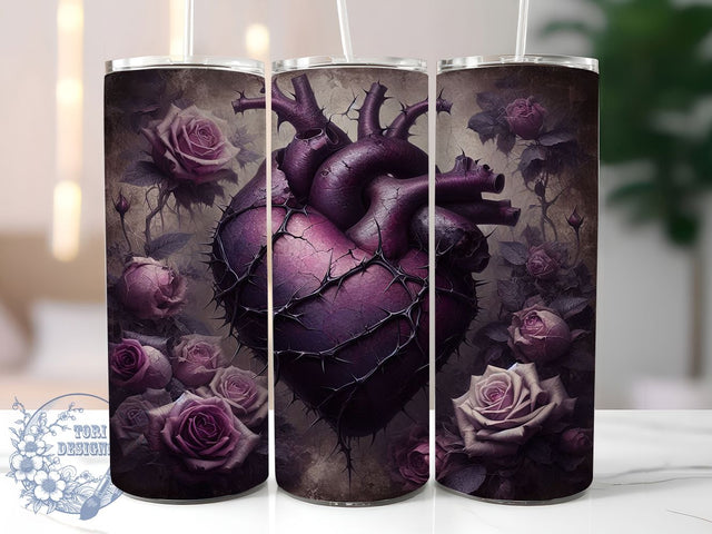 Romantic Gothic Heart Tumbler, Dark Roses Pattern, Romantic Goth Design, 20Oz Sublimation Wrap, Elegant Gothic Art, Moody Rose Texture, Tumbler Sublimation Sublimation ToriDesigns 