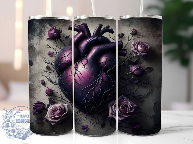 Romantic Gothic Heart Tumbler, Dark Roses Pattern, Romantic Goth Design, 20Oz Sublimation Wrap, Elegant Gothic Art, Moody Rose Texture, Tumbler Sublimation Sublimation ToriDesigns 