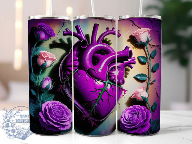 Romantic Gothic Heart Tumbler, Dark Roses Pattern, Romantic Goth Design, 20Oz Sublimation Wrap, Elegant Gothic Art, Moody Rose Texture, Tumbler Sublimation Sublimation ToriDesigns 