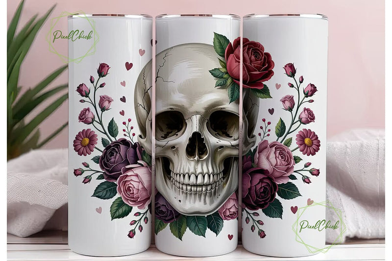 Romantic Gothic Skull 20oz Tumbler Wrap Sublimation PixelChick 