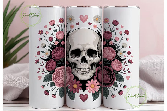 Romantic Gothic Skull 20oz Tumbler Wrap Sublimation PixelChick 