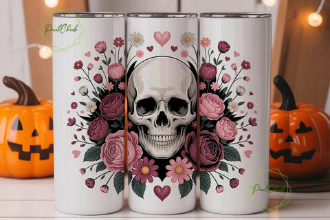 Romantic Gothic Skull 20oz Tumbler Wrap Sublimation PixelChick 