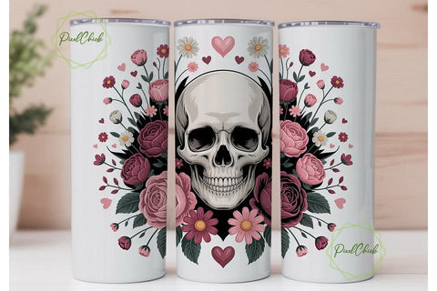 Romantic Gothic Skull 20oz Tumbler Wrap Sublimation PixelChick 
