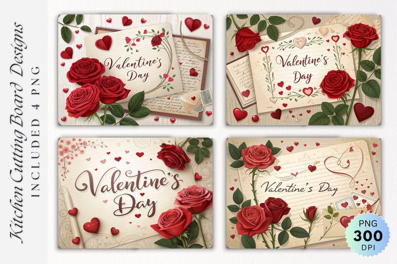 Romantic Handwritten Valentine s Day Card with Roses Heart and Cutting Board Sublimation Regulrcrative 