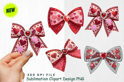 Romantic Heart Bow with Shiny Centerpiece Clipart Sublimation Regulrcrative 