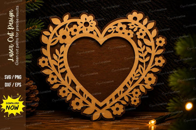 Romantic Heart Floral Frame Laser Cut SVG Design SVG Regulrcrative 