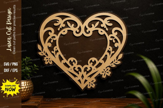 Romantic Heart Frame Laser Cut SVG Design SVG Regulrcrative 