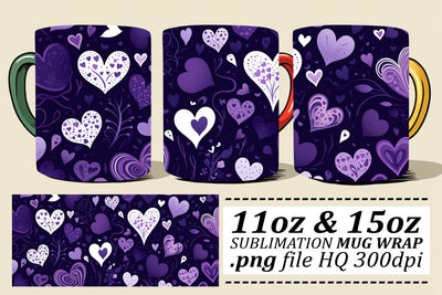Romantic Heart Pattern Sublimation Mug Wrap - Valentines Day 11oz 15oz Sublimation afrosvg 