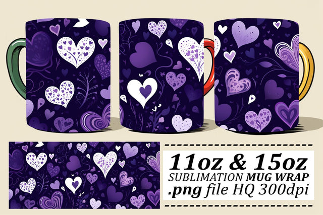 Romantic Heart Pattern Sublimation Mug Wrap - Valentines Day 11oz 15oz Sublimation afrosvg 