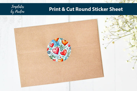 Romantic Heart Round Sticker Sheet SVG Templates by Pauline 