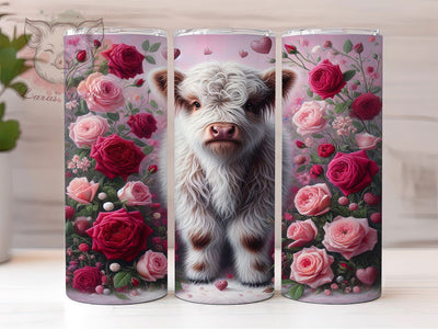 Romantic Highland Cow Tumbler, Romantic Cow Roses Wrap, Farm Animal Love Cup, 20oz Sublimation Wrap, Cute Highland Cow Design Tumbler, Rustic Valentine Floral Cup, Country Romance Sublimation Lara' s Designs 