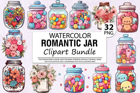 Romantic Jars Watercolor Clipart Bundle Sublimation Regulrcrative 