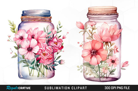 Romantic Jars Watercolor Clipart Bundle Sublimation Regulrcrative 