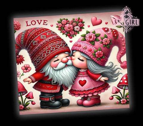 Romantic Kissing Gnomes Valentine Tumbler, Valentines Day Decor, 20oz Tumbler Wrap, Cute Gnome Gift, Romantic Gnome Mug, Personalized Valentine Gift, Love Gnomes Tumbler Sublimation SvggirlplusArt 
