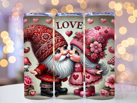Romantic Kissing Gnomes Valentine Tumbler, Valentines Day Decor, 20oz Tumbler Wrap, Cute Gnome Gift, Romantic Gnome Mug, Personalized Valentine Gift, Love Gnomes Tumbler Sublimation SvggirlplusArt 