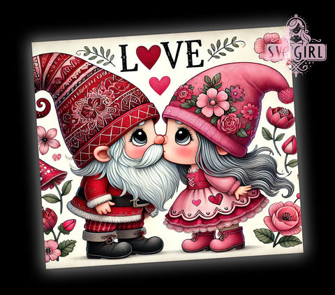 Romantic Kissing Gnomes Valentine Tumbler, Valentines Day Decor, 20oz Tumbler Wrap, Cute Gnome Gift, Romantic Gnome Mug, Personalized Valentine Gift, Love Gnomes Tumbler Sublimation SvggirlplusArt 