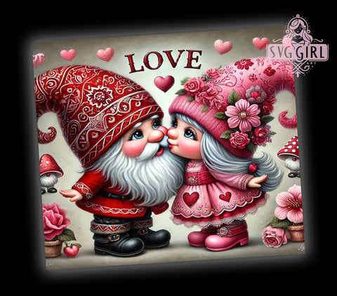 Romantic Kissing Gnomes Valentine Tumbler, Valentines Day Decor, 20oz Tumbler Wrap, Cute Gnome Gift, Romantic Gnome Mug, Personalized Valentine Gift, Love Gnomes Tumbler Sublimation SvggirlplusArt 