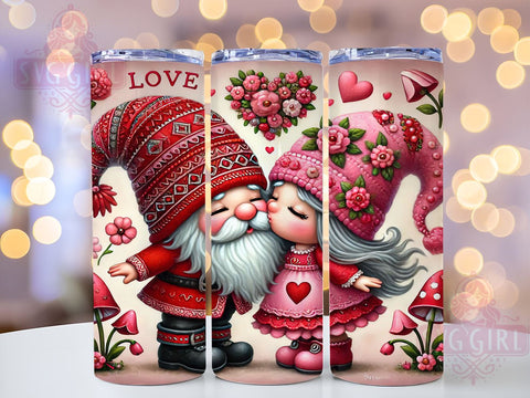 Romantic Kissing Gnomes Valentine Tumbler, Valentines Day Decor, 20oz Tumbler Wrap, Cute Gnome Gift, Romantic Gnome Mug, Personalized Valentine Gift, Love Gnomes Tumbler Sublimation SvggirlplusArt 