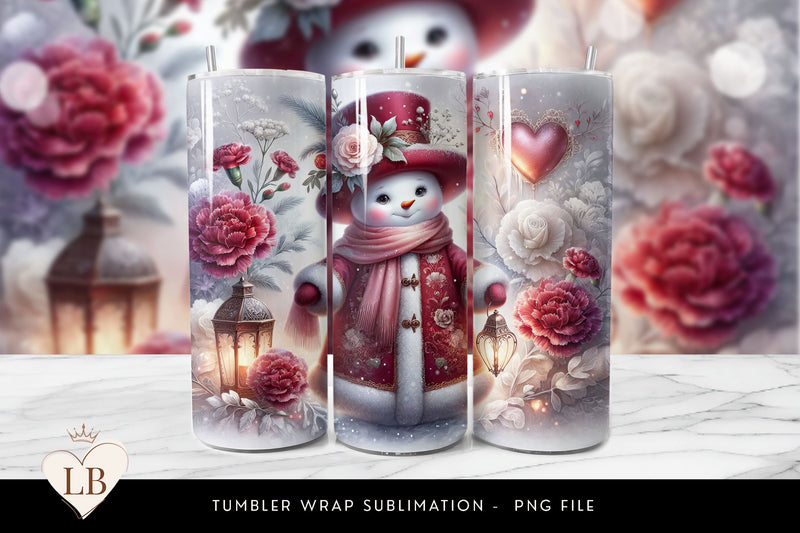 Romantic Lantern Snowman Tumbler Wrap Sublimation BijouBay 