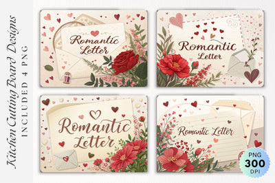 Romantic Letter with Heart Confetti and Red Floral Centerpiece on Cutting Board Sublimation Regulrcrative 