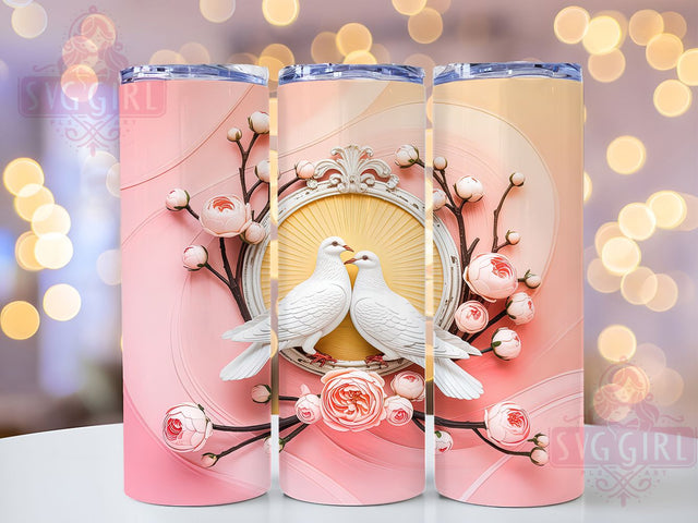 Romantic Love Birds Tumbler, Romantic Bird Pattern, Cute Couple Design, 20Oz Sublimation Wrap, Sweet Bird Art, Valentine Birds Texture, Tumbler Sublimation Sublimation SvggirlplusArt 