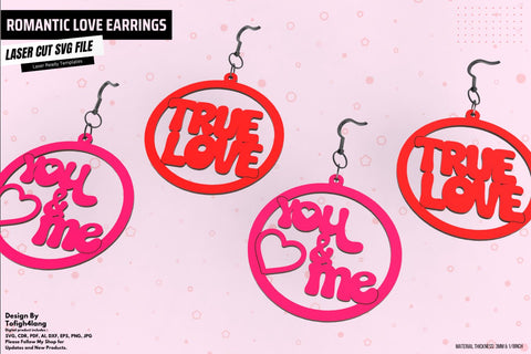 Romantic Love Earrings Laser Cut SVG File | "True Love" & "You & Me" Earring Designs | Paper Craft SVG tofigh4lang 