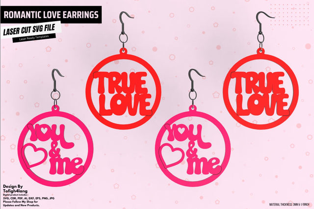 Romantic Love Earrings Laser Cut SVG File | "True Love" & "You & Me" Earring Designs | Paper Craft SVG tofigh4lang 