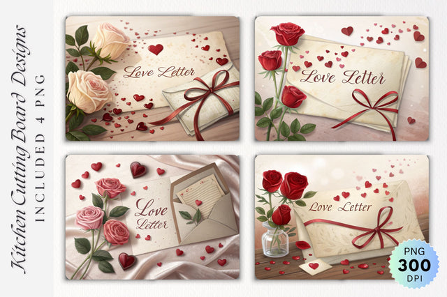 Romantic Love Letter with Roses and Hearts on Cutting Board Sublimation Regulrcrative 