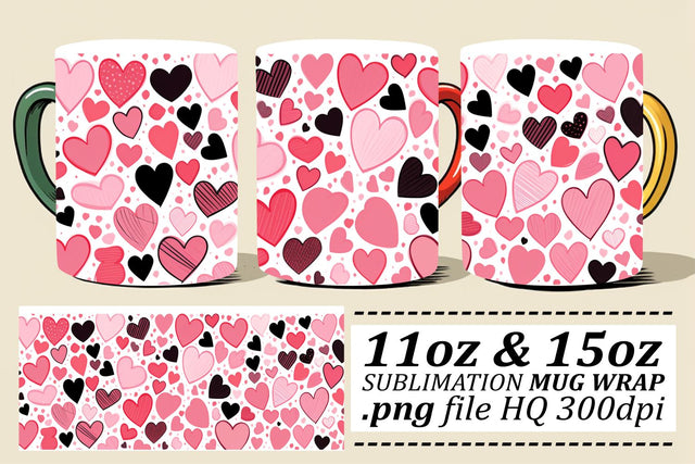 Romantic Love Mug Wrap - Heart Pattern Sublimation 11oz 15oz - Valentines Sublimation afrosvg 