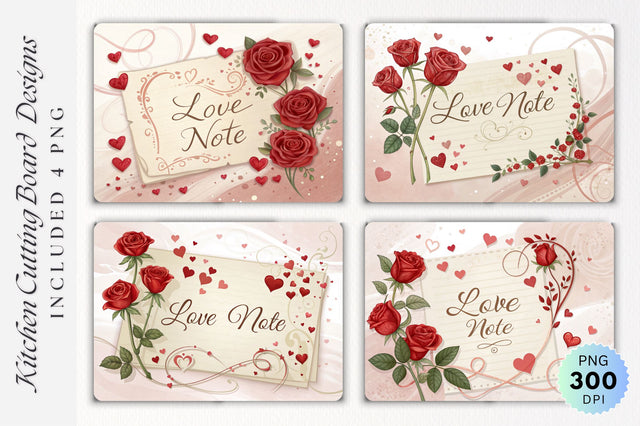 Romantic Love Note with Red Roses and Hearts on a Cutting Board Sublimation Regulrcrative 